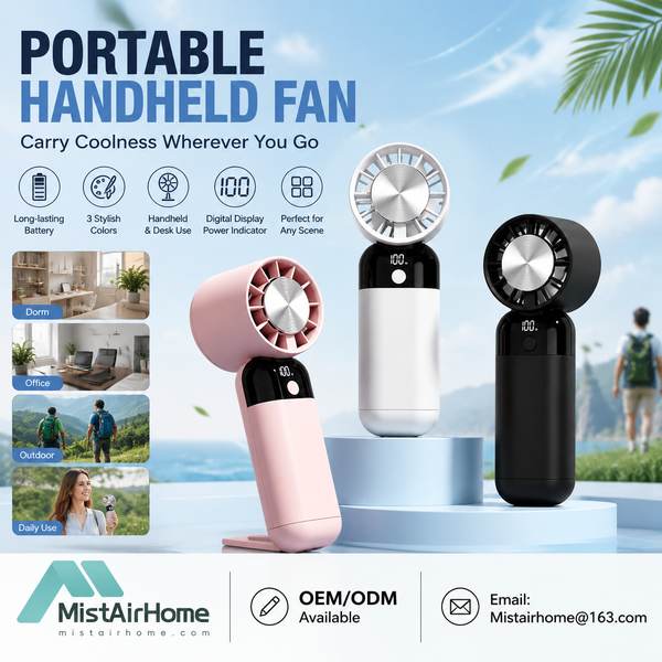 MistAirHome MF-600 Portable Handheld Fan — 4000mAh lithium-ion with 18W PD charging, Brushless Motor, Factory Direct MF-600 misting and ice-cooling handheld fan Portable Rechargeable Fan for Zurich