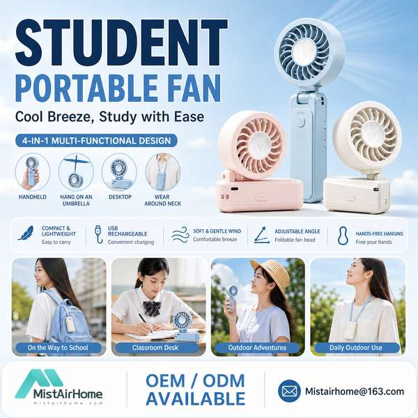 MistAirHome SF-500 Student Cooling Fan — 6000mAh lithium-ion, 3.7V, Factory Direct SF-500 4-in-1 power bank fan Student Fan for Bucharest