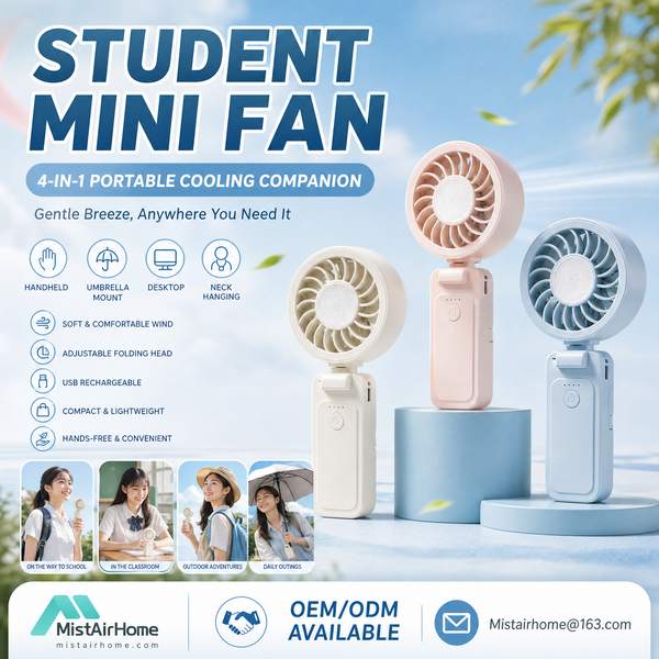 MistAirHome SF-700 Student Cooling Fan — 4000mAh lithium-ion, 3.7V, Factory Direct SF-700 dorm clip fan with night light Student Fan for Bucharest