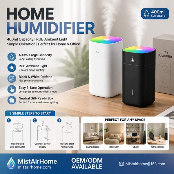 MH-8100 Export OEM Base Humidifier — 3L tank / 30h runtime, Factory Direct Home Office Humidifier for New Delhi, India