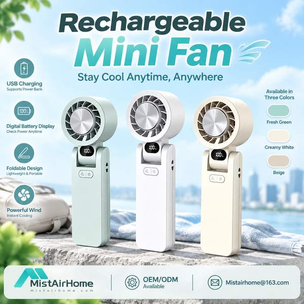 MistAirHome RF-900 Rechargeable Cooling Fan - 12000mAh lithium-ion, 3.7V, Factory Direct RF-900 199-speed flagship digital fan Rechargeable Fan for Bucharest