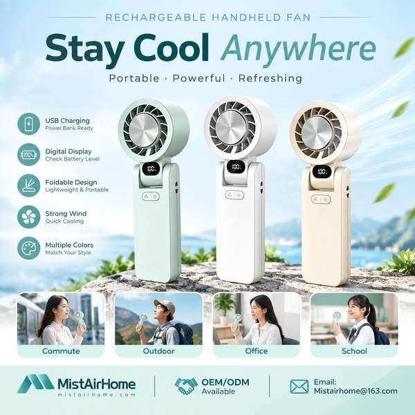 MistAirHome RF-500 Rechargeable Cooling Fan - 6000mAh lithium-ion with 18W PD charging, Factory Direct RF-500 4-in-1 power bank fan Rechargeable Fan for Bucharest