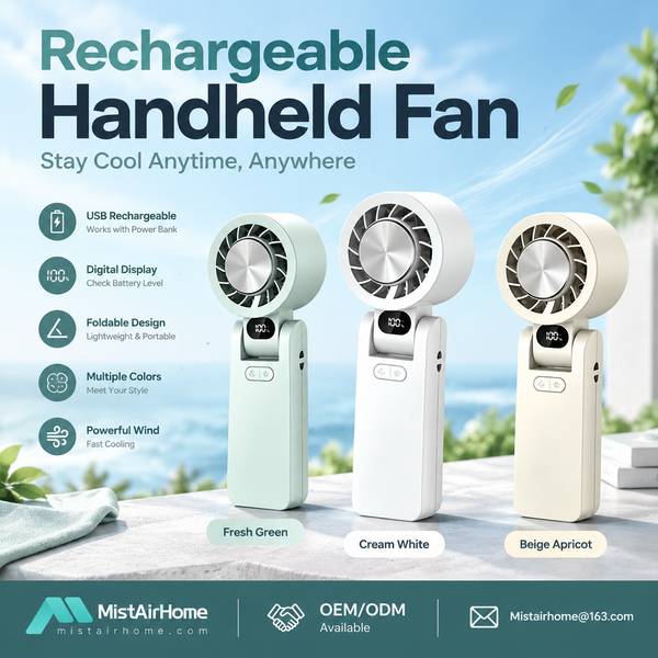MistAirHome RF-400 Rechargeable Cooling Fan - 5000mAh lithium-ion, 3.7V, Factory Direct RF-400 9300 RPM turbo handheld fan Rechargeable Fan for Bucharest