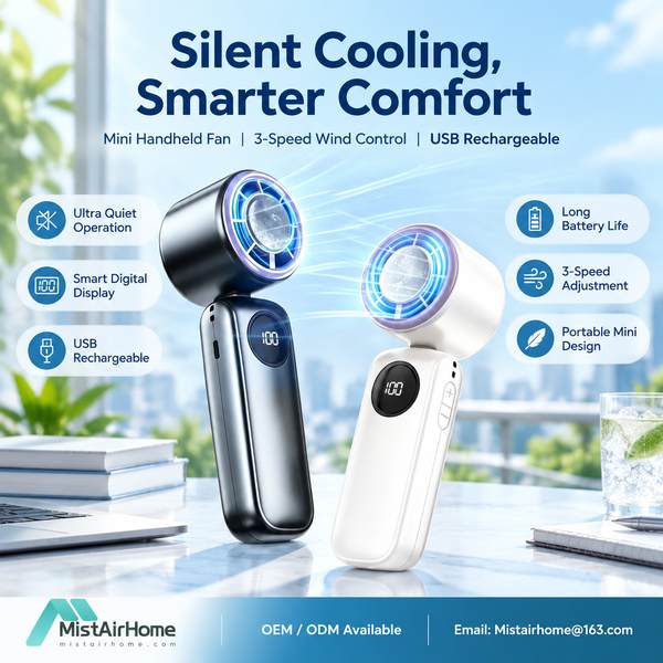 MistAirHome RF-700 Quiet Cooling Fan - 20000mAh lithium-ion, 3.7V, Whisper Quiet, Factory Direct RF-700 long-runtime camping fan Handheld Small Fan for Marseille