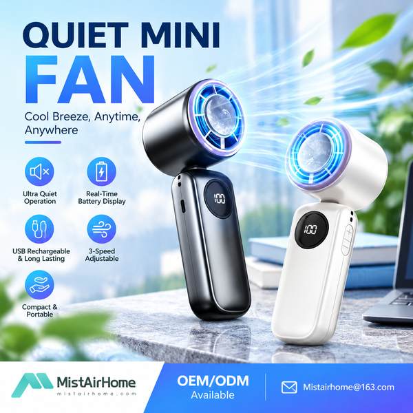 MistAirHome RF-200 Quiet Cooling Fan - 3000mAh lithium-ion, 3.7V, Whisper Quiet, Factory Direct RF-200 silent desktop fan Handheld Silent Fan for Beirut