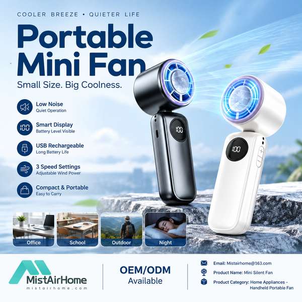 MistAirHome RF-100 Quiet Cooling Fan - 2000mAh lithium-ion, 3.7V, Whisper Quiet, Factory Direct RF-100 pocket quiet mini fan Outdoor Cooling Device for Brisbane