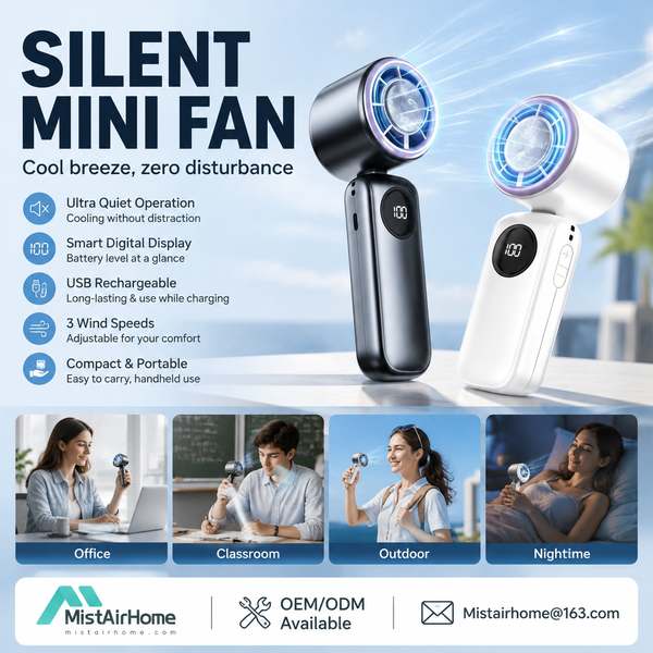 MistAirHome RF-700 Quiet Cooling Fan - 20000mAh lithium-ion, 3.7V, Whisper Quiet, Factory Direct RF-700 long-runtime camping fan Handheld Turbo Fan for Beirut